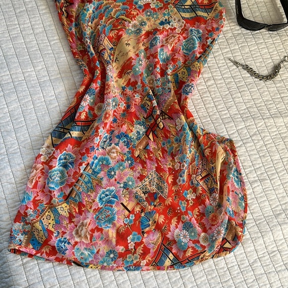 Cute semi sheer Asian Floral Multicolor Summer mini slip Dressββ - Picture 2 of 15